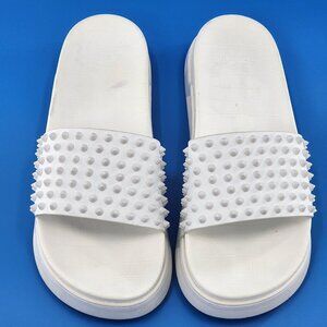 CHRISTIAN LOUBOUTIN Pool Fun Flat Spike Bianco White Platform Slide Sandal